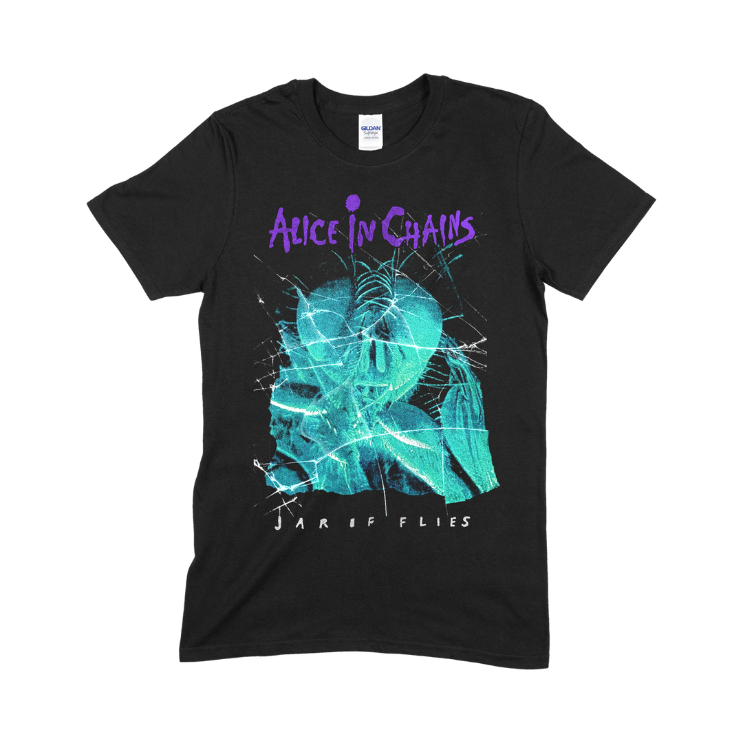 Black t-shirt featuring an Alice in Chains ’Jar of Flies’ album artwork design.